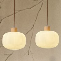 E27 Modern Pendelleuchte Höhenverstellbar Hängelampe Glas Holz Deckenleuchte Lampenschirm Ø30CM 2 Stücke von WOTTES