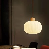 E27 Modern Pendelleuchte Höhenverstellbar Hängelampe Glas Holz Deckenleuchte Lampenschirm Ø30CM von WOTTES