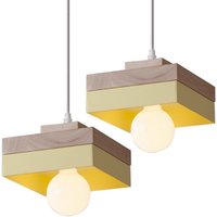 Wottes - E27 Pendelleuchte Metall Holz Hängeleuchte Höhenverstellbare Deckenleuchte für Wohnzimmer Schlafzimmer Küche 2 Stücke Gelb von WOTTES