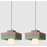 Wottes - E27 Pendelleuchte Metall Holz Hängeleuchte Höhenverstellbare Deckenleuchte für Wohnzimmer Schlafzimmer Küche 2 Stücke Grün von WOTTES