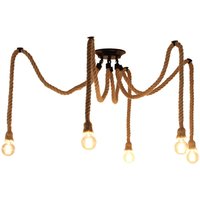 Industrie Vintage Kronleuchter Hanfseil DIY Pendelleuchte Höhenverstellbar Hängeleuchte 5 Flamme Deckenlampe Industrie Vintage Kronleuchter Hanfseil DIY Pendelleuchte Höhenverstellbar Hängeleuchte 5 Flamme Deckenlampe von WOTTES