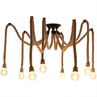 Industrie Vintage Kronleuchter Hanfseil DIY Pendelleuchte Höhenverstellbar Hängeleuchte 8 Flamme Deckenlampe von WOTTES