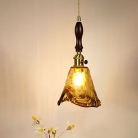 Jahrgang Pendelleuchte Bernstein Deckenleuchte Design Kreative Lampenschirm Hängelampe Glas Kronleuchter - Holz Ø15CM von WOTTES