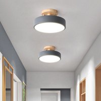 Led Moderne Deckenleuchte Metall Holz Deckenlampe Innen Runde Pendelleuchte Grau Ø18CM - 1Pcs Kaltweiß Licht von WOTTES