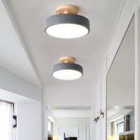 Led Moderne Deckenleuchte Metall Holz Deckenlampe Innen Runde Pendelleuchte Grau Ø23CM - 1Pcs Kaltweiß Licht von WOTTES