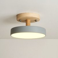 Wottes - led Moderne Deckenleuchte Metall Holz Deckenlampe Innen Runde Pendelleuchte Grau Ø23CM - 1Pcs Neutrales Licht von WOTTES