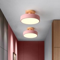 Led Moderne Deckenleuchte Metall Holz Deckenlampe Innen Runde Pendelleuchte Rosa Ø23CM - 1Pcs Neutrales Licht von WOTTES