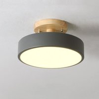 Led Moderne Deckenleuchte Metall Holz Deckenlampe Innen Runde Pendelleuchte Grau Ø18CM - 1Pcs Neutrales Licht von WOTTES
