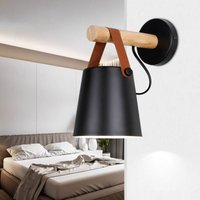 Led Wandleuchten Nordischen Wandlichter Holz Leder Metall Wandlampe für Kinder Korridor E27 Schwarz - 1 Stückee von WOTTES