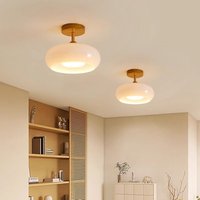 Modern Deckenleuchte Glas Holz Deckenlampe Runde Pendelleuchte Cremefarben Hängeleuchte Ø28CM - 2Pcs von WOTTES