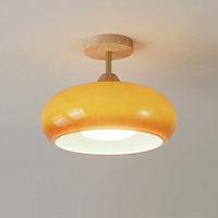 Wottes - Modern Deckenleuchte Glas Holz Deckenlampe Runde Pendelleuchte Orangefarbene Hängeleuchte Ø28CM - 1Pcs von WOTTES