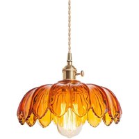 Wottes - Modern E27 Pendelleuchte Glas Metall Hängelampe Bernstein Höhenverstellbar Deckenleuchte Esszimmerlampe Ø25CM von WOTTES