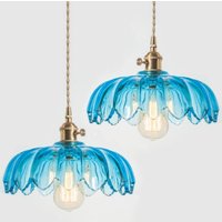 Modern E27 Pendelleuchte Glas Metall Hängelampe Blau Höhenverstellbar Deckenleuchte Esszimmerlampe 2 Stücke von WOTTES