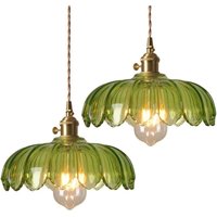 Wottes - Modern E27 Pendelleuchte Glas Metall Hängelampe Grün Höhenverstellbar Deckenleuchte Esszimmerlampe2 Stücke von WOTTES