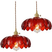 Wottes - Modern E27 Pendelleuchte Glas Metall Hängelampe Rot Höhenverstellbar Deckenleuchte Esszimmerlampe 2 Stücke von WOTTES