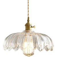 Modern E27 Pendelleuchte Glas Metall Hängelampe Transparent Höhenverstellbar Deckenleuchte Esszimmerlampe Ø25CM von WOTTES