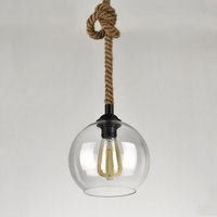 Modern Pendelleuchte Kugel Glas Kronleuchter Höhenverstellbar Hanfseil Hängeleuchte Innen Deckenlampe - Transparent Ø20CM von WOTTES