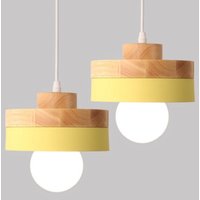 Moderne Hängeleuchte Innenbereich Pendellampe Metall Holz Deckenleuchte für Küche Esszimmer Café Gelb 2 Stücke von WOTTES