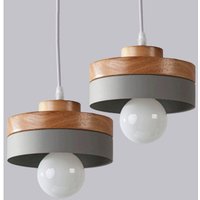 Moderne Hängeleuchte Innenbereich Pendellampe Metall Holz Deckenleuchte für Küche Esszimmer Café Grau 2 Stücke von WOTTES