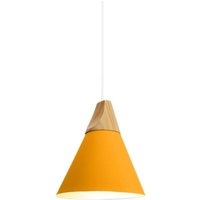Moderne Pendelleuchte Industrielle Hängelampe Holz Metall Deckenleuchten für Esszimmer Küche Dunkelgelb Ø22cm von WOTTES