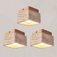 Wottes - Retro Deckenleuchte Travertin Holz Wohnzimmerlampe Innen Quadrat Schlafzimmerlampe Warmweißes Licht - 3Pcs von WOTTES