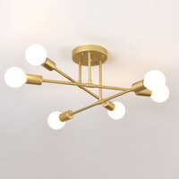 Retro Industria Deckenleuchte Innenbereich Metall Deckenlampe Halb Eingebettete Kronleuchter 6 Flammig Gold von WOTTES