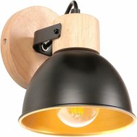 Retro Industrielle Wandleuchte Schwarz Wandlampe aus Holz und Metall für Schlafzimmer Wohnzimmer Schwarz+Golden von WOTTES