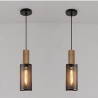 Retro Pendellampe Metall Holz Hängeleuchte Höhenverstellbare Deckenleuchte für Wohnzimmer Schlafzimmer Küche 2 Stücke Ø12,5CM von WOTTES