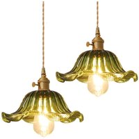 Wottes - Retro Pendelleuchte Höhenverstellbare Innen Hängeleuchte Metall Glas Kronleuchter Grün 2 Stücke von WOTTES