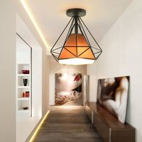 Vintage Industrie Deckenleuchte Käfig Deckenlampe Textil Wohnzimmerlampe Braun Ø25cm von WOTTES