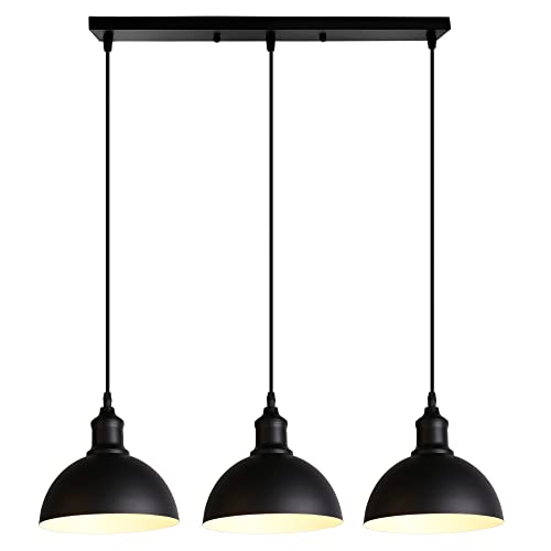WOTTES 3er Set Industrie Pendelleuchte Retro Deckenleuchte in klassischem Schwarz mit verstellbarem Kabel ideal für Esszimmer Wohnzimmer Restaurant Café und Bar. von WOTTES