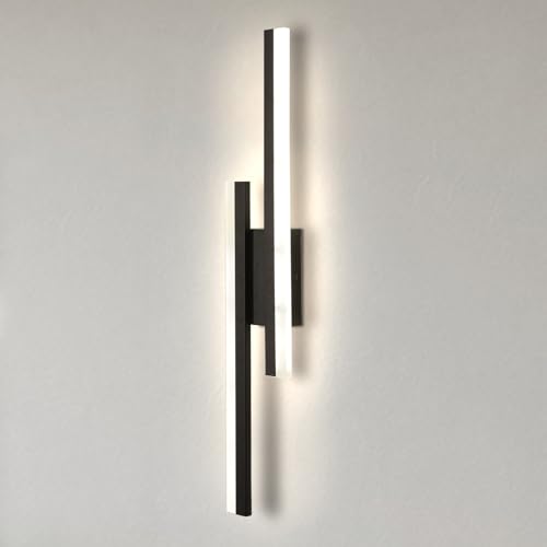 WOTTES 65CM LED Innenwandleuchte 4500K Warmes Licht Wandleuchtes Schwarz Moderne Metall Wandleuchte für Schlafzimmer Wohnzimmer Treppe Flur (Schwarz) von WOTTES