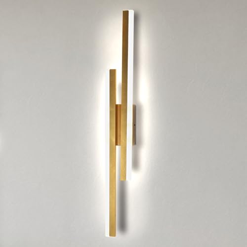 WOTTES 65CM LED Innenwandleuchte 6000K Warmes Licht Wandleuchtes Schwarz Moderne Metall Wandleuchte für Schlafzimmer Wohnzimmer Treppe Flur (Golden) von WOTTES
