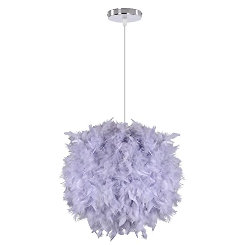 WOTTES Feder-Pendel-Lampenschirm Moderne dekorative Pendelleuchte Feder-Deckenlampe E27-Fassung 40W geeignet für Schlafzimmer, Flur, Wohnzimmer (Leuchtmittel nicht enthalten) (grau) von WOTTES