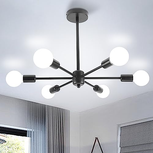 WOTTES Hängeleuchte, Hängelampe E27, lampe wohnzimmer, für Schlafzimmer, Wohnzimmer, Küche, E27 Glühbirne, Durchmesser 57cm(6 Glühbirnen) von WOTTES