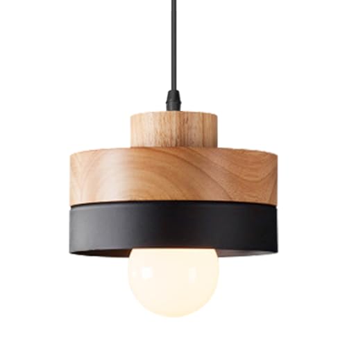 WOTTES Hängeleuchten Holz Rund Retro Design Deckenleuchte Vintage E27 Innenbeleuchtung Lichter Kronleuchter Schirme Metall Moderne Hängeleuchte Kunst für Wohnzimmer Schlafzimmer Küche (Schwarz) von WOTTES