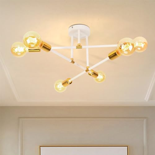 WOTTES Kronleuchter Industrielle Deckenleuchte, Moderne Deckenleuchte, Metallische Deckenleuchte E27 Für Schlafzimmer, Küche, Wohnzimmer, Flur.（Weiß + Gold） von WOTTES