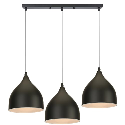 WOTTES Pendelleuchte,Hängelampe E27,Long Triple Bulb Hängeleuchte,Für Küchenlampe, Wohnwand Wohnzimmer-Schwarz von WOTTES