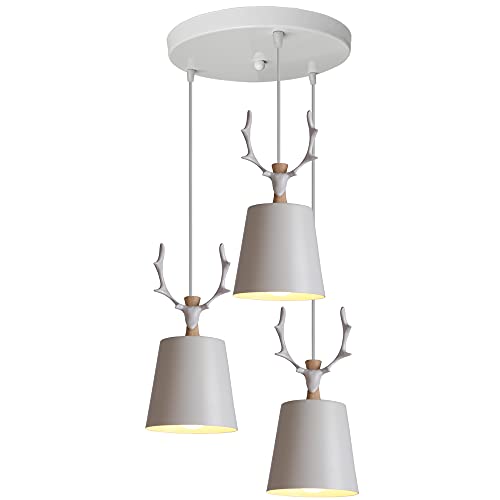 WOTTES Pendelleuchte Leuchte Lampen Moderne Geweih Kunst Rund Ø12CM Lampenschirm Metall Innenbeleuchtung Hängelampe E27 für Küche Schlafzimmer Wohnzimmer (3Stück weiß) von WOTTES