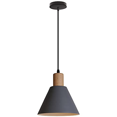 WOTTES Pendelleuchte Modern Ceiling Light Wooden Metal Shade E27 Socket，Geeignet für das Schlafzimmer, Das Wohnzimmer, Die Küche Und Den Flur. (Grau) von WOTTES