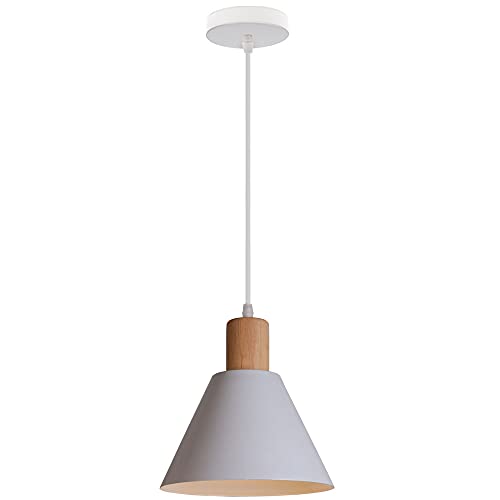 WOTTES Pendelleuchte Modern Ceiling Light Wooden Metal Shade E27 Socket，Geeignet für das Schlafzimmer, Das Wohnzimmer, Die Küche Und Den Flur. (Weiß) von WOTTES