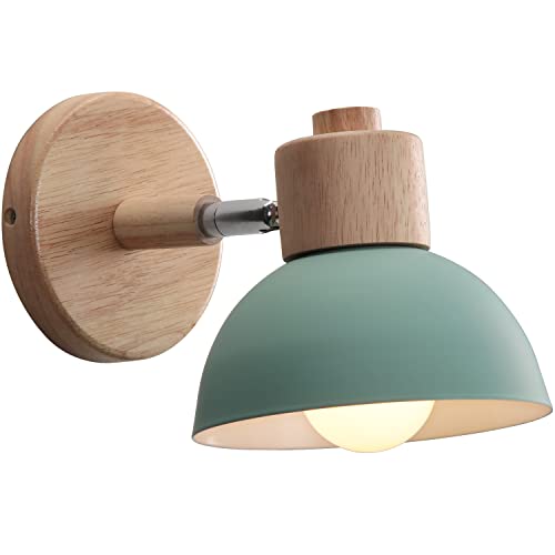 WOTTES Wandlampe Retro Holz E27 Wandbeleuchtung Vintage Innen Wandleuchte Moderne Wandlicht Wandstrahler Industrial Wall Lamp für Wohnzimmer Korridor Treppen Schlafzimmer (1 Stück, Grün) von WOTTES