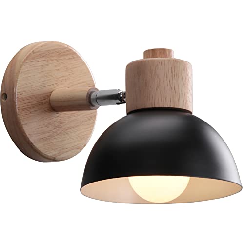 WOTTES Wandlampe Retro Holz E27 Wandbeleuchtung Vintage Innen Wandleuchte Moderne Wandlicht Wandstrahler Industrial Wall Lamp für Wohnzimmer Korridor Treppen Schlafzimmer (1 Stück, Schwarz) von WOTTES