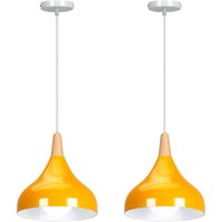 2 Stücke Industrielle Pendelleuchte Holz Metall Hängeleuchte Gelb für Wohnzimmer Schlafzimmer Esszimmer von WOTTES