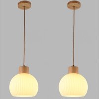 E27 Modern Pendelleuchte Höhenverstellbar Hängelampe Glas Holz Deckenleuchte Lampenschirm Ø20CM 2 Stücke von WOTTES