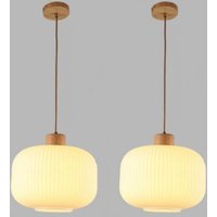 E27 Modern Pendelleuchte Höhenverstellbar Hängelampe Glas Holz Deckenleuchte Lampenschirm Ø25CM 2 Stücke von WOTTES