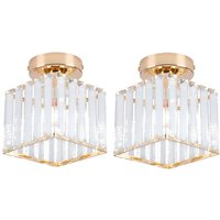 Wottes - E27 Moderne Deckenleuchte Quadratischer Deckenlampe Metall Kristall Kronleuchter Gold 2 Stücke von WOTTES