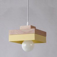 Wottes - E27 Pendelleuchte Metall Holz Hängeleuchte Höhenverstellbare Deckenleuchte für Wohnzimmer Schlafzimmer Küche Gelb Wottes - E27 Pendelleuchte Metall Holz Hängeleuchte Höhenverstellbare Deckenleuchte für Wohnzimmer Schlafzimmer Küche Gelb von WOTTES