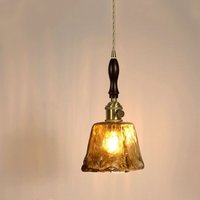 Wottes - Jahrgang Pendelleuchte Bernstein Deckenleuchte Design Kreative Lampenschirm Hängelampe Glas Kronleuchter - Holz Ø14CM von WOTTES