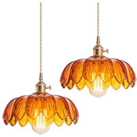Wottes - Modern E27 Pendelleuchte Glas Metall Hängelampe Bernstein Höhenverstellbar Deckenleuchte Esszimmerlampe 2 Stücke von WOTTES